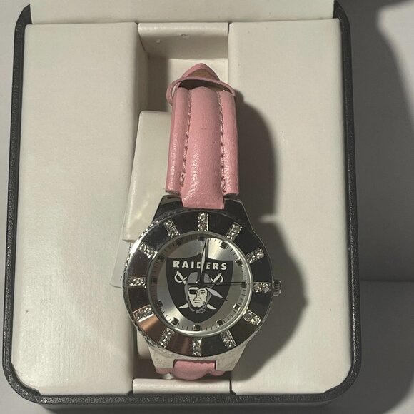 Las Vegas Raiders NFL Women\'s Watch w/ Pink Leather Band w/ Rhinestones NEW main image 4